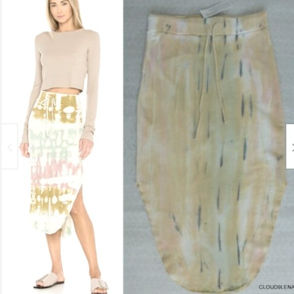 Young Fabulous & Broke Dresses & Skirts - YFB Gigi Midi Skirt Drawstring Tie Dye Pale Yellow